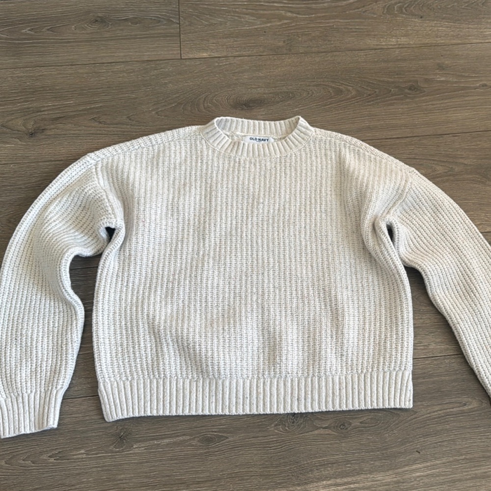 Old Navy Cream Crew Neck Sweater Ribbed Knit